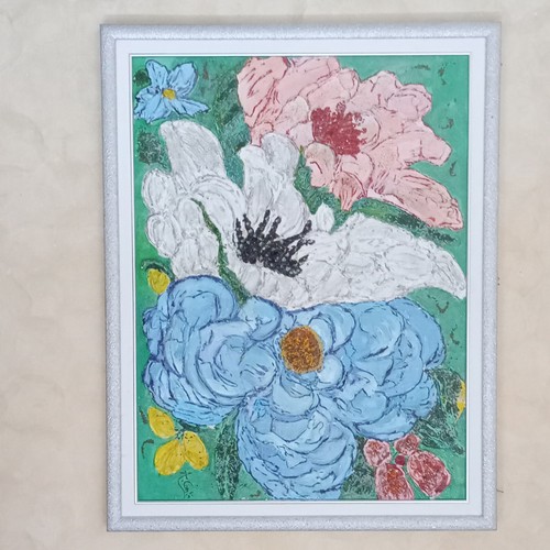 Quadro floreale blu bianco